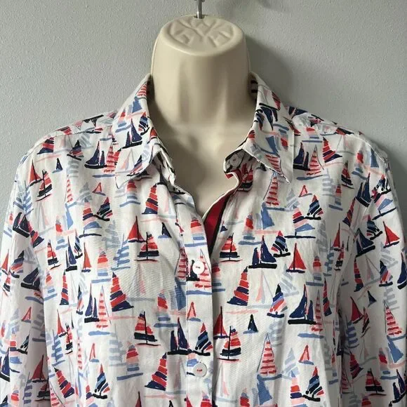 Foxcroft Sailboat Button Down 100% Cotton Shirt Size 12 - Picture 2 of 6